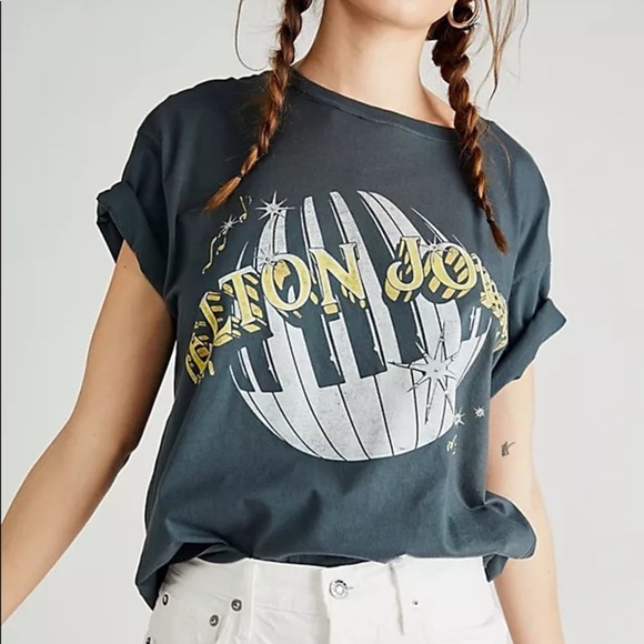 Free People Tops - FREE PEOPLE NWOT Elton John World Tour Boyfriend Band Tee 1980 Daydreamer XS